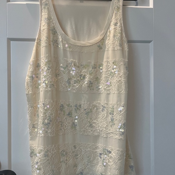 Express Cream Sparkly Sequin Tank Top Shell Spring Easter - Picture 2 of 12